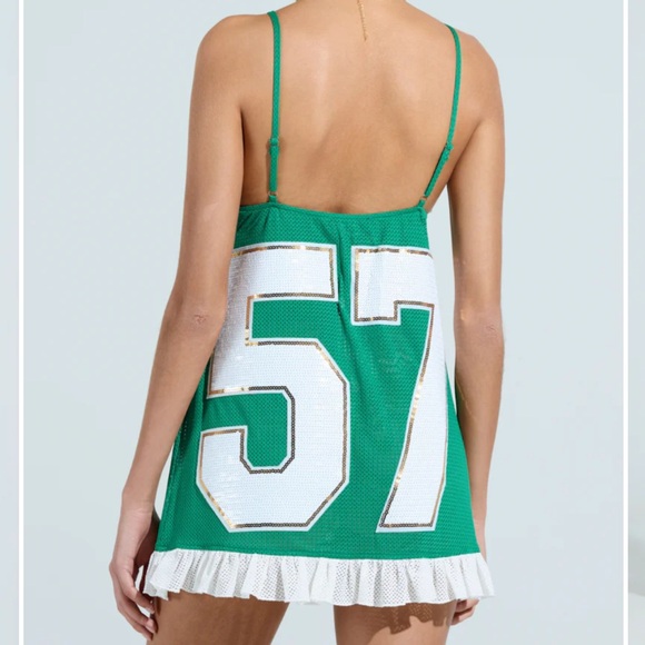 TOUCHDOWN SEQUIN JERSEY DRESS IN GREEN - Picture 3 of 6